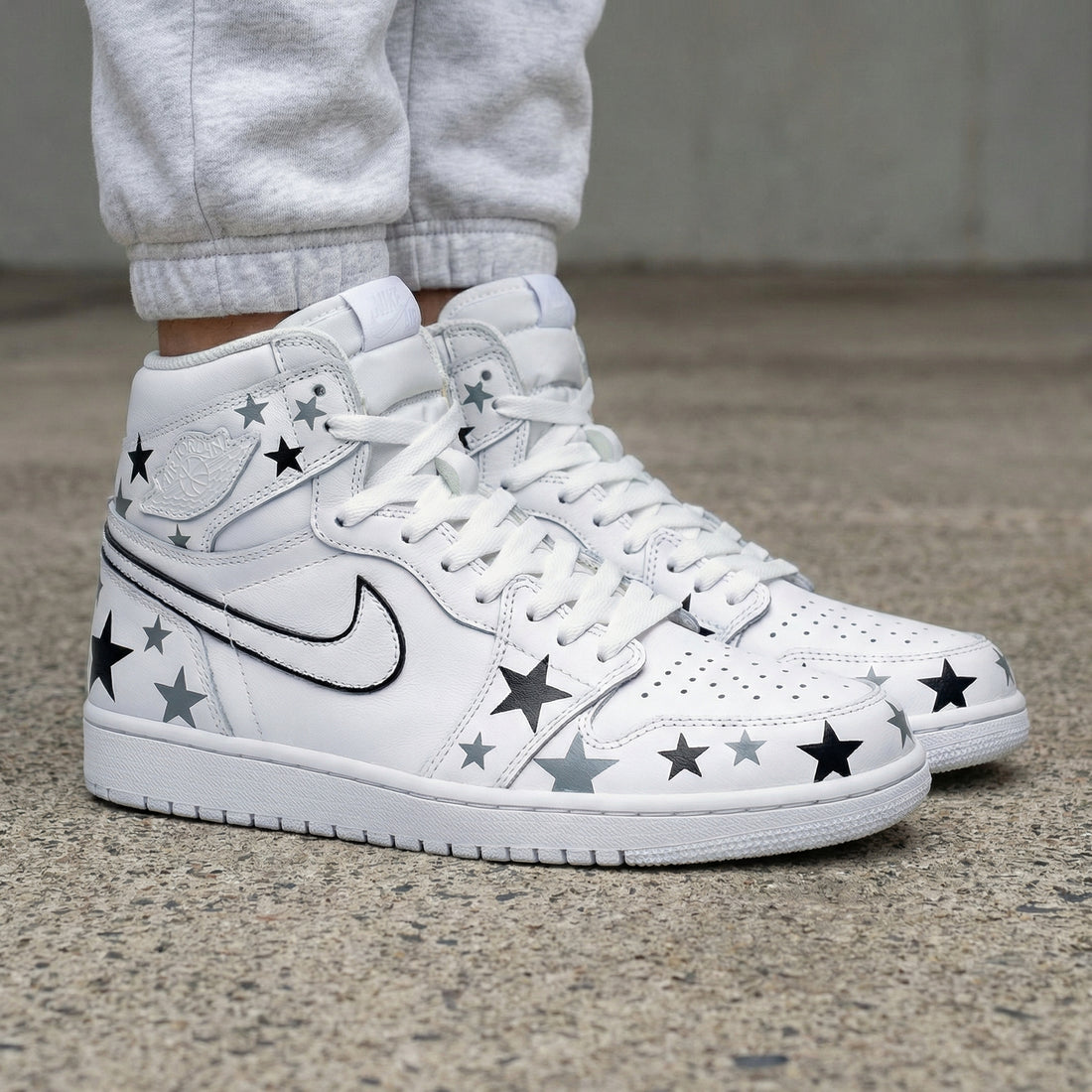 Custom AJ 1s Shoes Star Pattern Black Grey