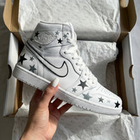 Custom AJ 1s Shoes Star Pattern Black Grey