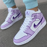 Custom AJ 1s Shoes Star Splash Pattern Baby Purple White