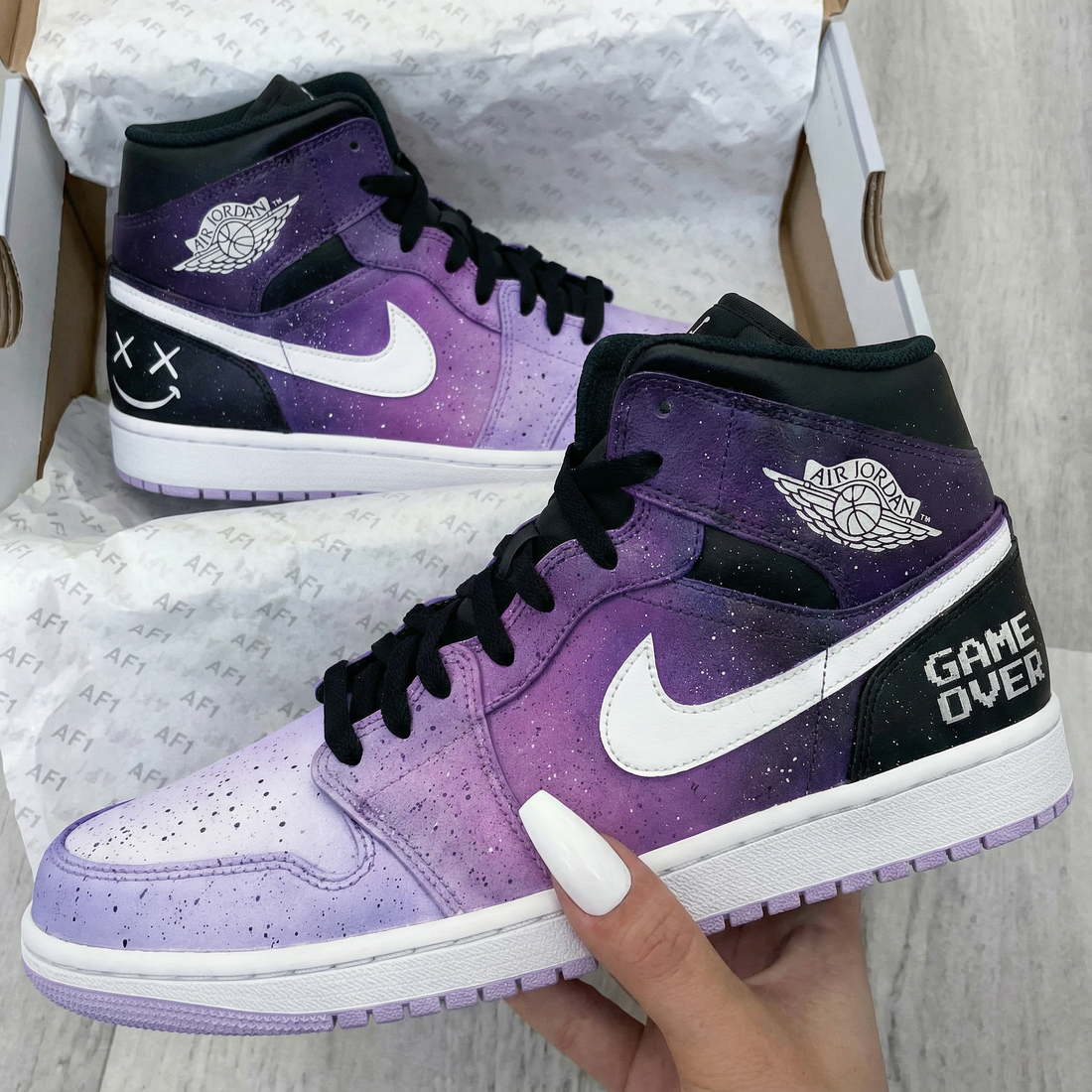 Custom AJ 1s Shoes Starry Sky Pattern Black Purple