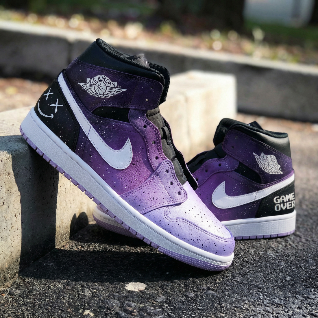 Custom AJ 1s Shoes Starry Sky Pattern Black Purple