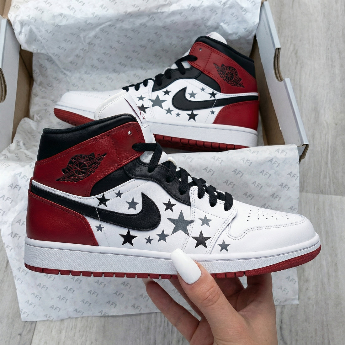 Custom AJ 1s Shoes Stars Pattern Red Black