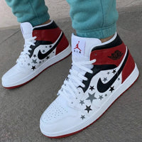 Custom AJ 1s Shoes Stars Pattern Red Black