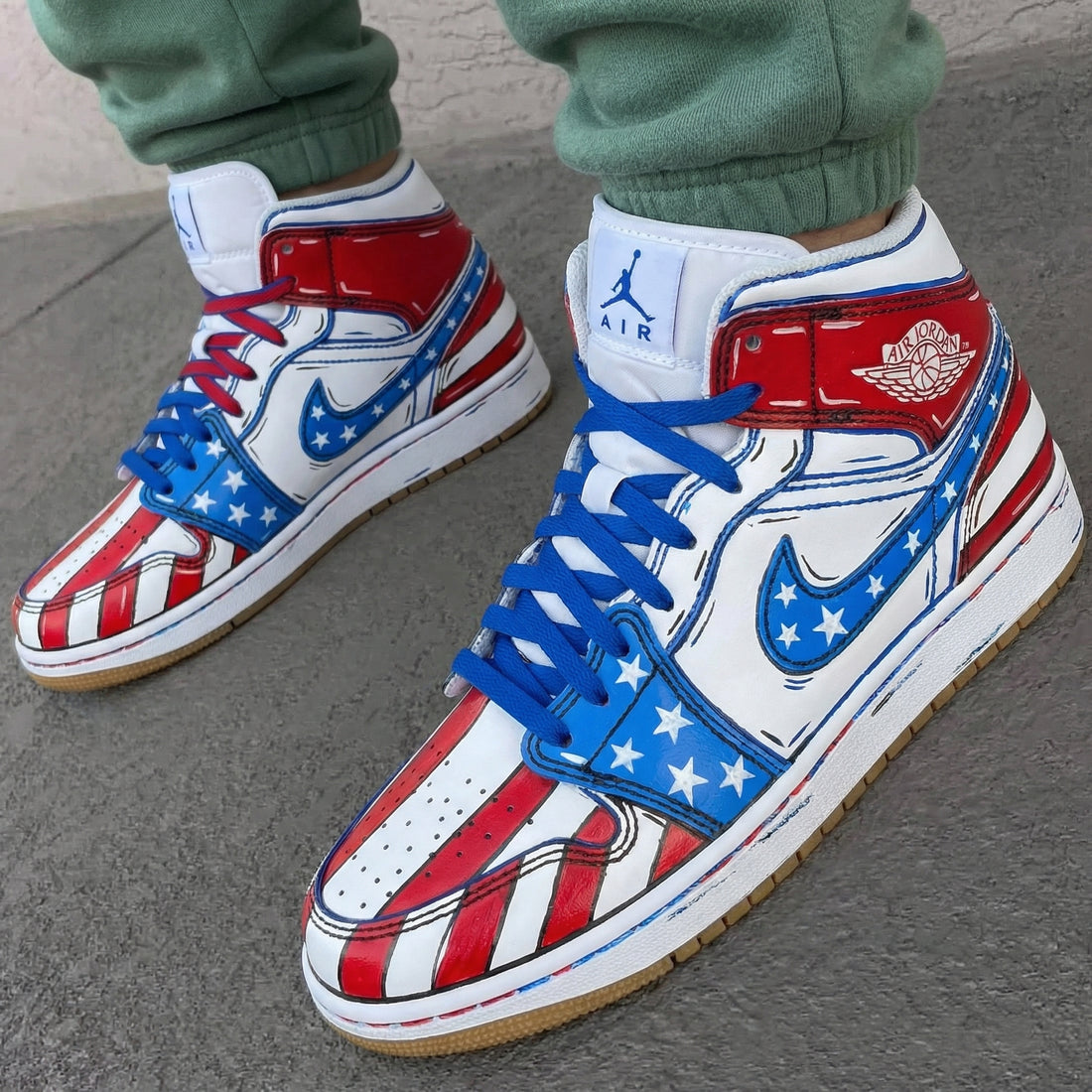 Custom AJ 1s Shoes Stars Stripes Red Blue