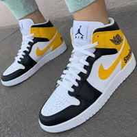Custom AJ 1s Shoes Steelers Themed Black Yellow White