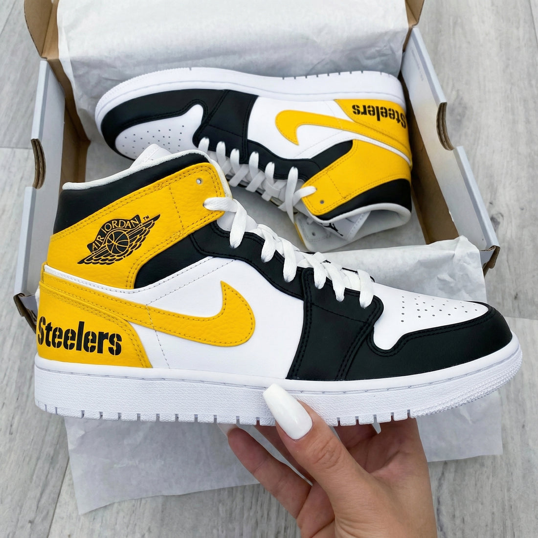 Custom AJ 1s Shoes Steelers Themed Black Yellow White