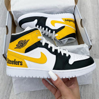 Custom AJ 1s Shoes Steelers Themed Black Yellow White