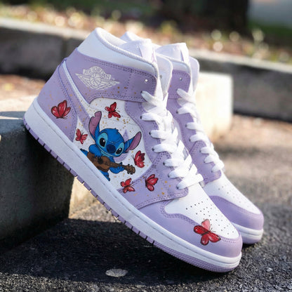 Custom AJ 1s Shoes Stitch Butterflies Design Baby Purple White