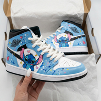 Custom AJ 1s Shoes Stitch Cartoon Design Baby Blue White Black