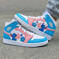 Custom AJ 1s Shoes Stitch Flowers Baby Blue Pink