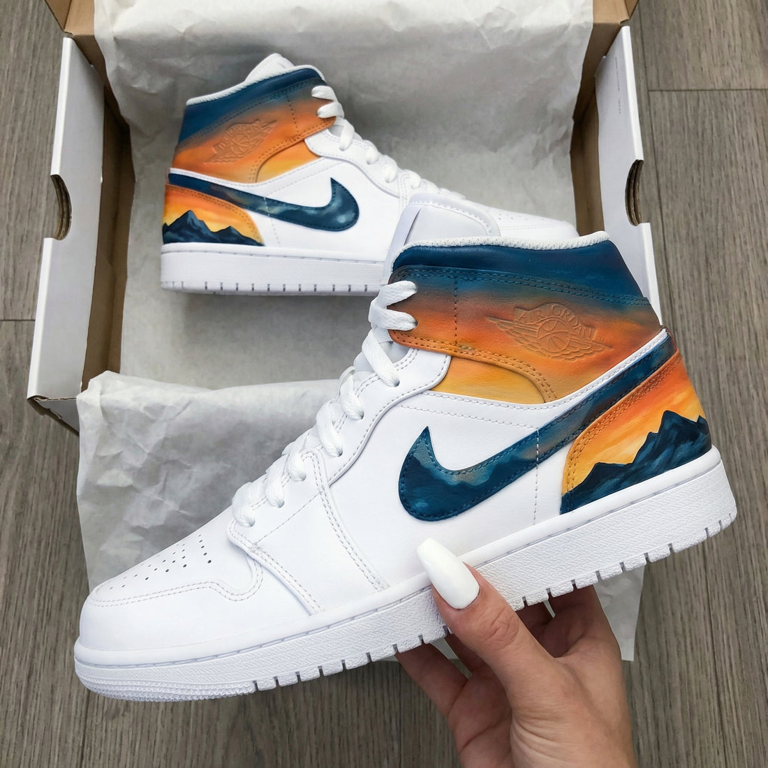Custom AJ 1s Shoes Sunset Gradient Orange Blue
