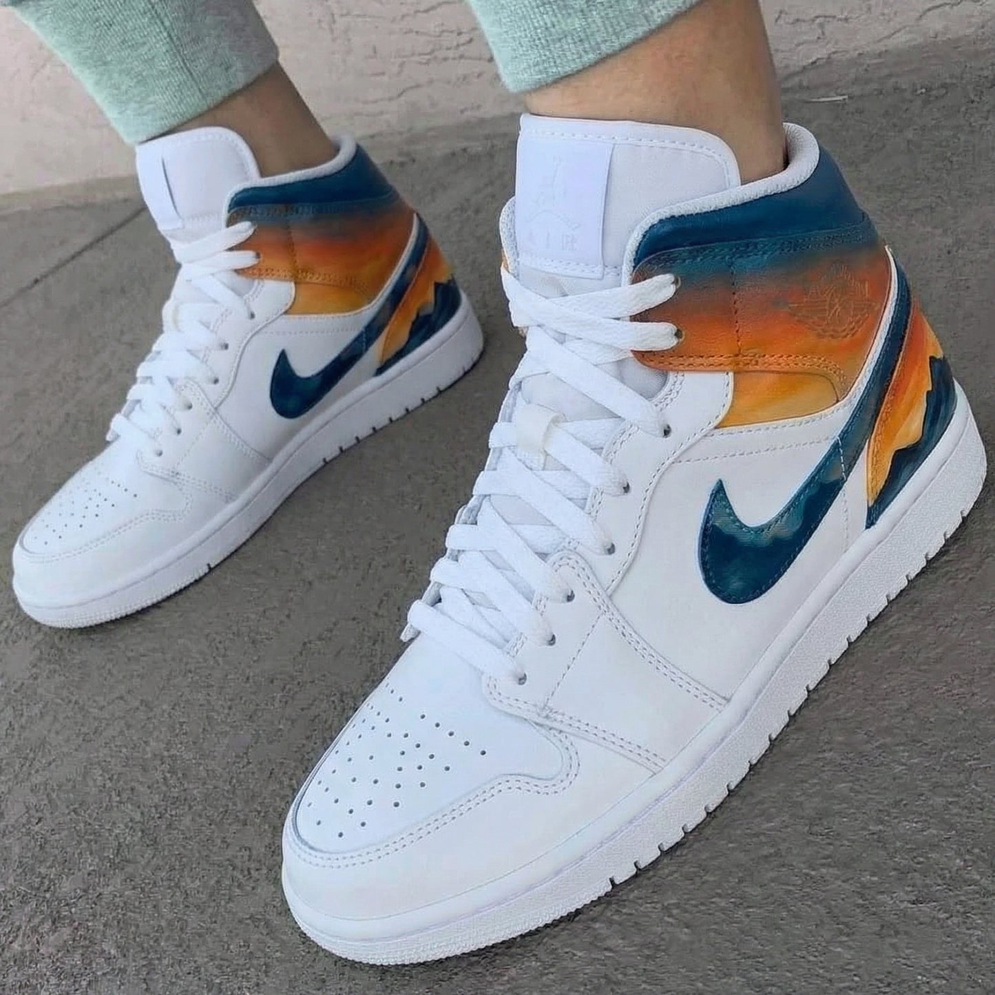 Custom AJ 1s Shoes Sunset Gradient Orange Blue