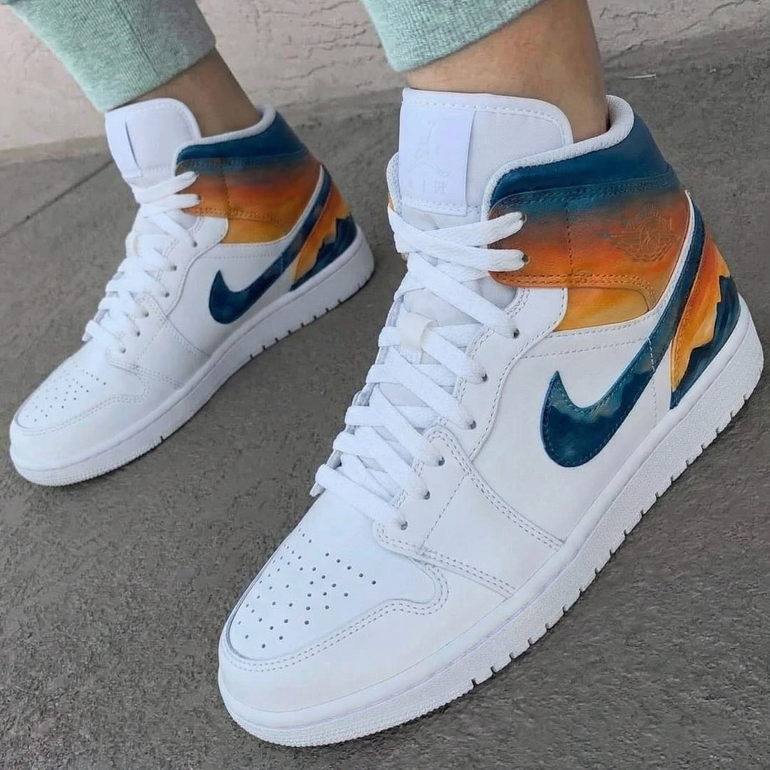 Custom AJ 1s Shoes Sunset Gradient Orange Blue