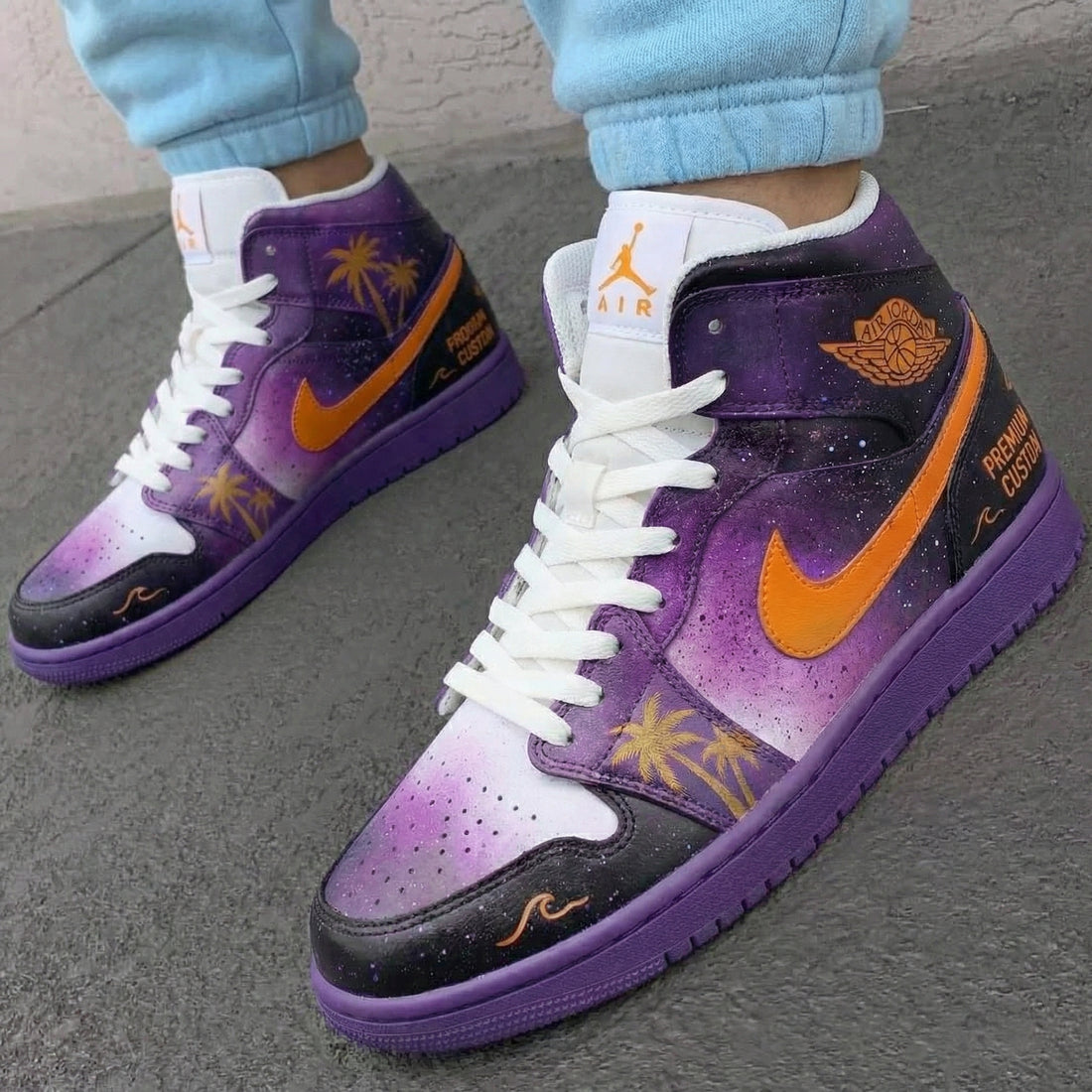 Custom AJ 1s Shoes Sunset Palm Trees Purple Orange