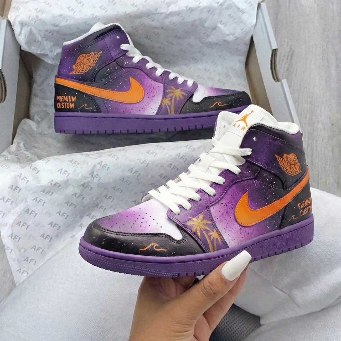 Custom AJ 1s Shoes Sunset Palm Trees Purple Orange