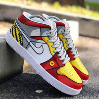 Custom AJ 1s Shoes Super Fun Red Yellow Gray Cartoon Pattern