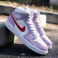 Custom AJ 1s Shoes Sweet Baby Purple Red Baseball Stitch