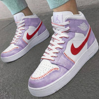 Custom AJ 1s Shoes Sweet Baby Purple Red Baseball Stitch
