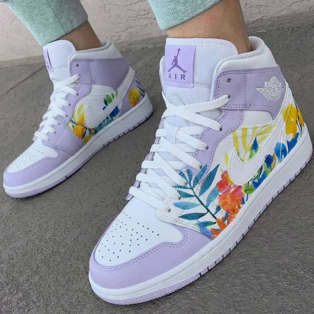 Custom AJ 1s Shoes Sweet Lavender Purple Floral