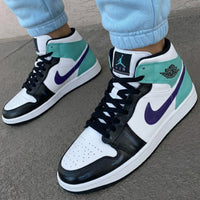 Custom AJ 1s Shoes Teal Purple Black and White