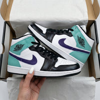 Custom AJ 1s Shoes Teal Purple Black and White