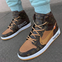 Custom AJ 1s Shoes Travis Scott LV Pattern Brown Tan