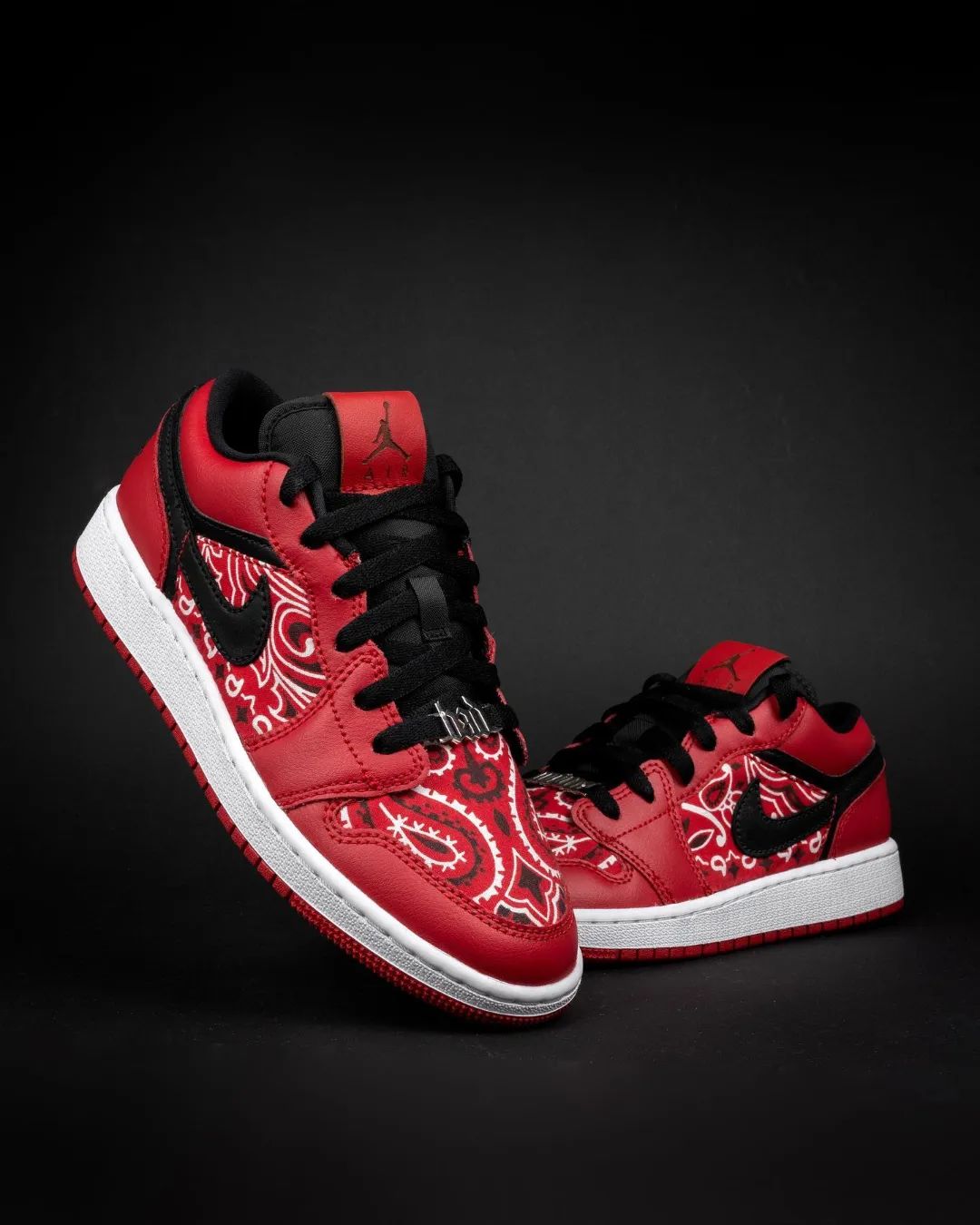 Custom AJ 1s Shoes Trendy Bandana Pattern Red Black White