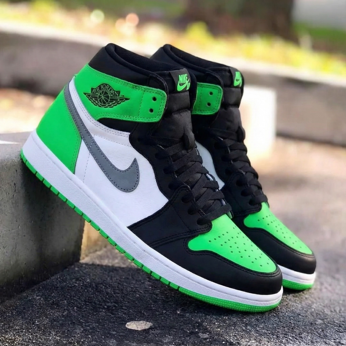 Custom AJ 1s Shoes Vibrant Green Glow Black White