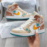 Custom AJ 1s Shoes Vibrant Palm Tree Orange Teal Design