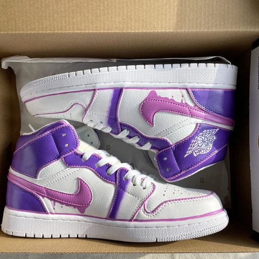 Custom AJ 1s Shoes Vibrant Splash Pattern Purple Pink