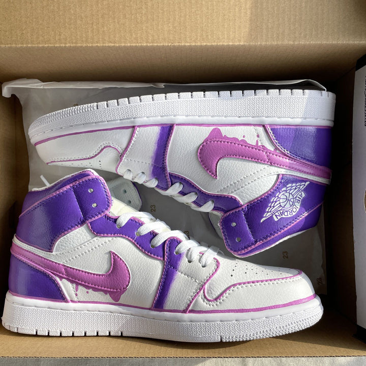 Custom AJ 1s Shoes Vibrant Splash Pattern Purple Pink