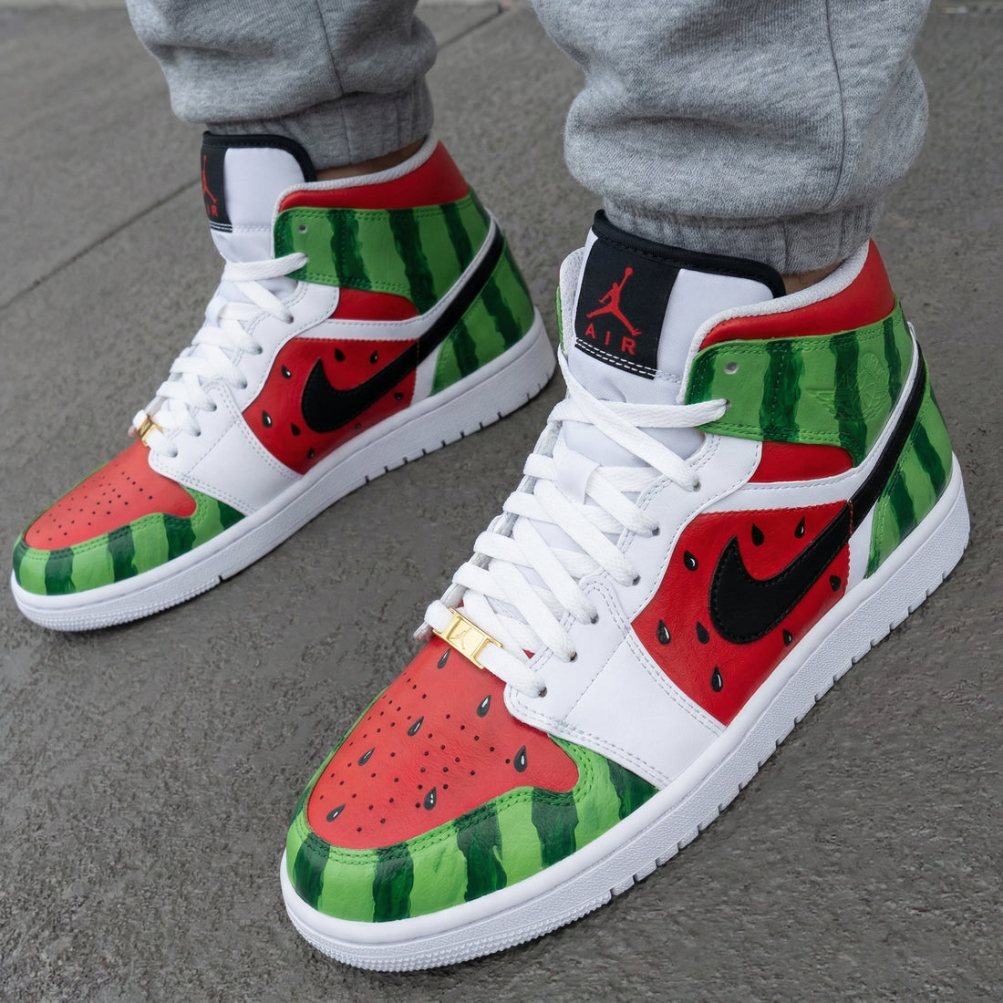 Custom AJ 1s Shoes Watermelon Pattern Red Green