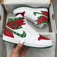 Custom AJ 1s Shoes Watermelon Pattern Red Green