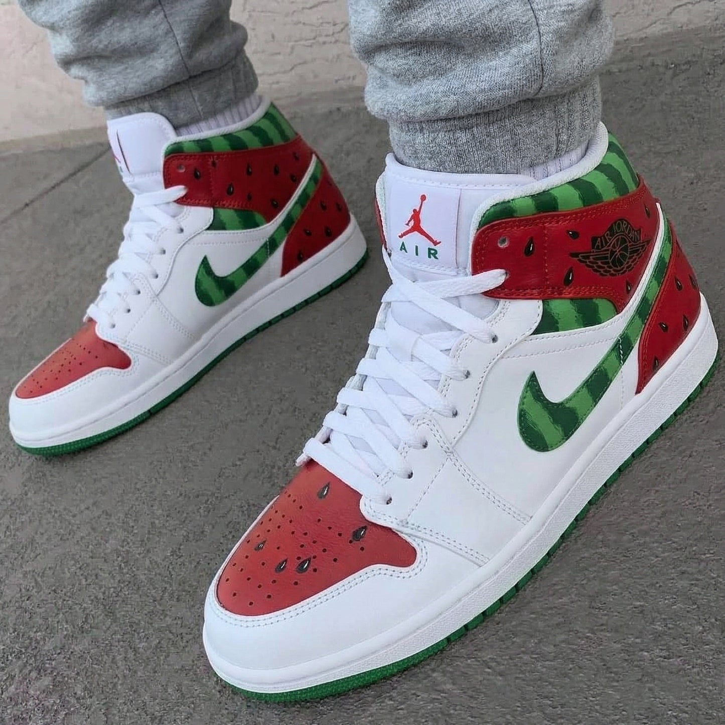 Custom AJ 1s Shoes Watermelon Pattern Red Green