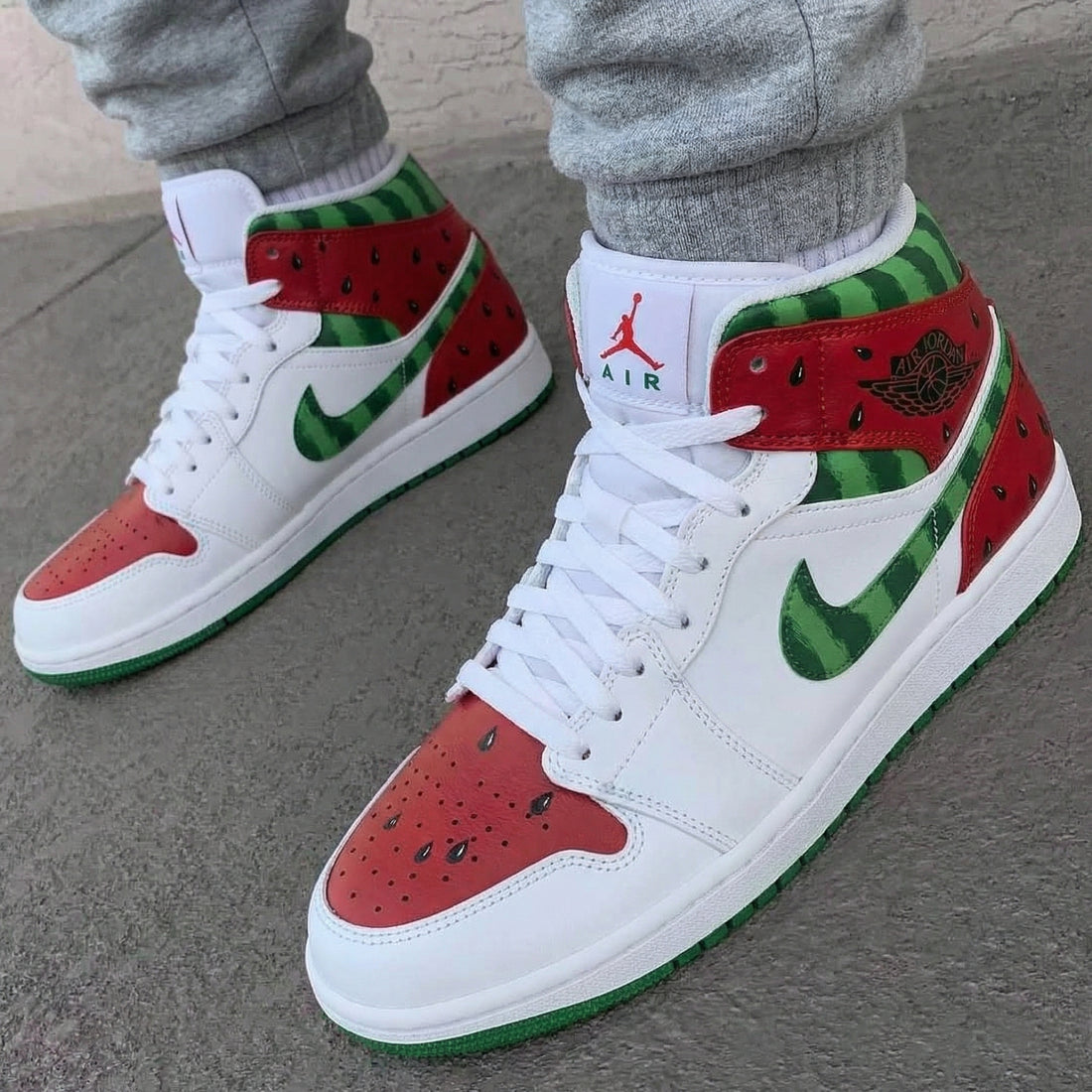 Custom AJ 1s Shoes Watermelon Pattern Red Green