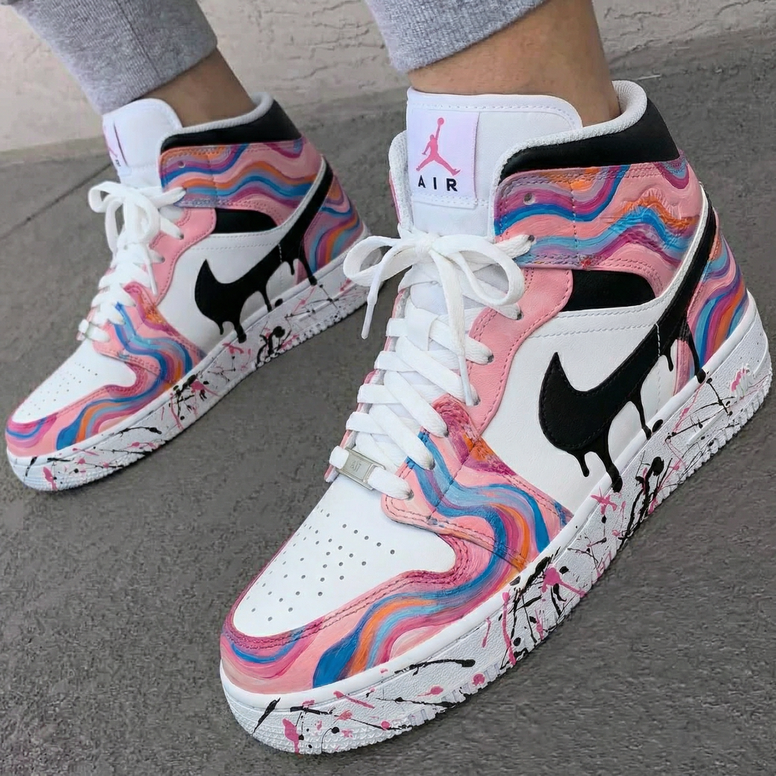 Custom AJ 1s Shoes Wave Pink Wave Shadow