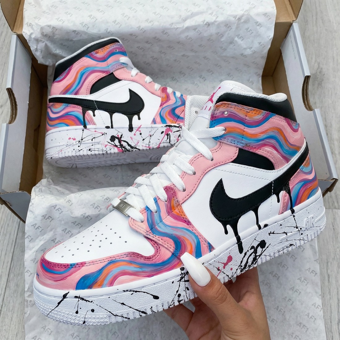 Custom AJ 1s Shoes Wave Pink Wave Shadow