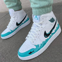 Custom AJ 1s Shoes Waves Shark Turquoise Black