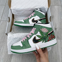 Custom Air Jordan 1s Weed Pattern Baby Pink Green