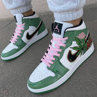Custom Air Jordan 1s Weed Pattern Baby Pink Green