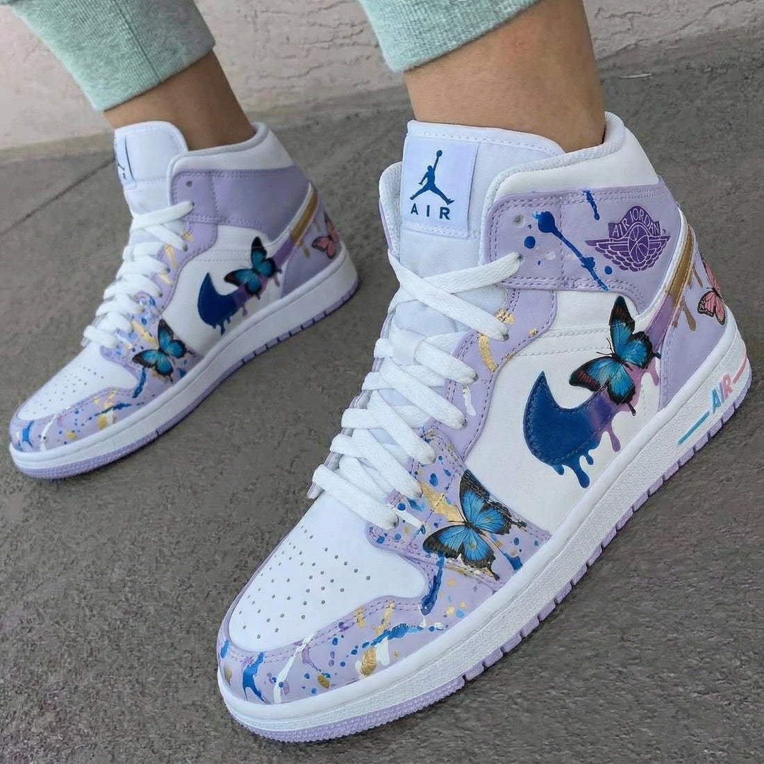 Custom AJ 1s Shoes with Butterflies and Lilac Color