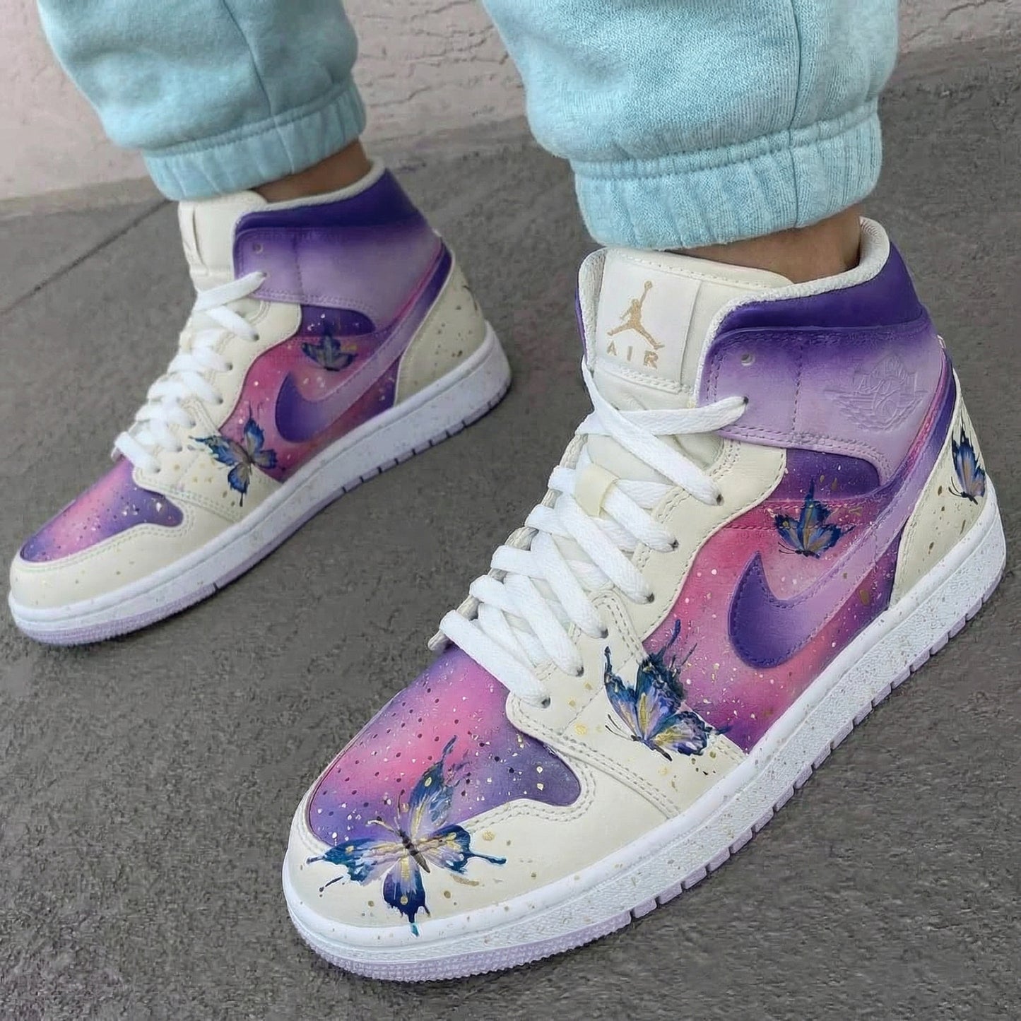 Custom AJ 1s Shoes with Butterflies and Purple Pink Color