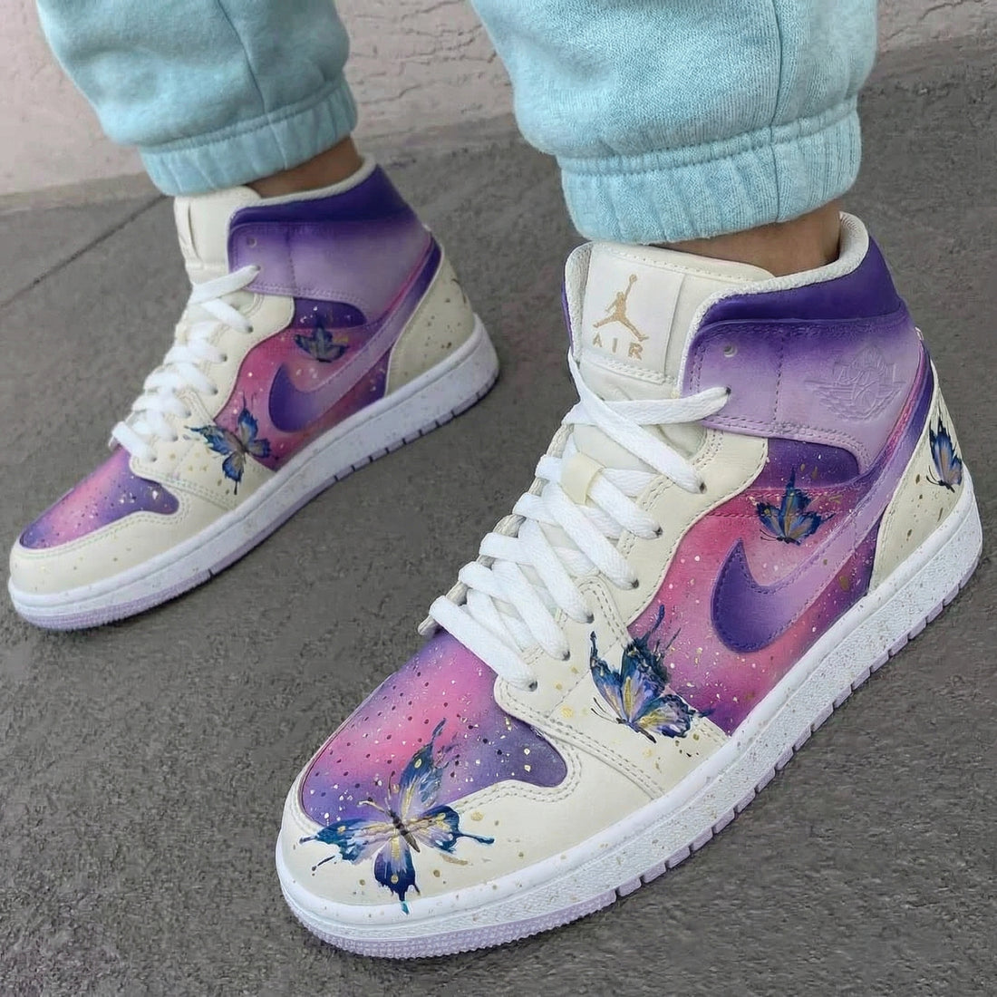 Custom AJ 1s Shoes with Butterflies and Purple Pink Color