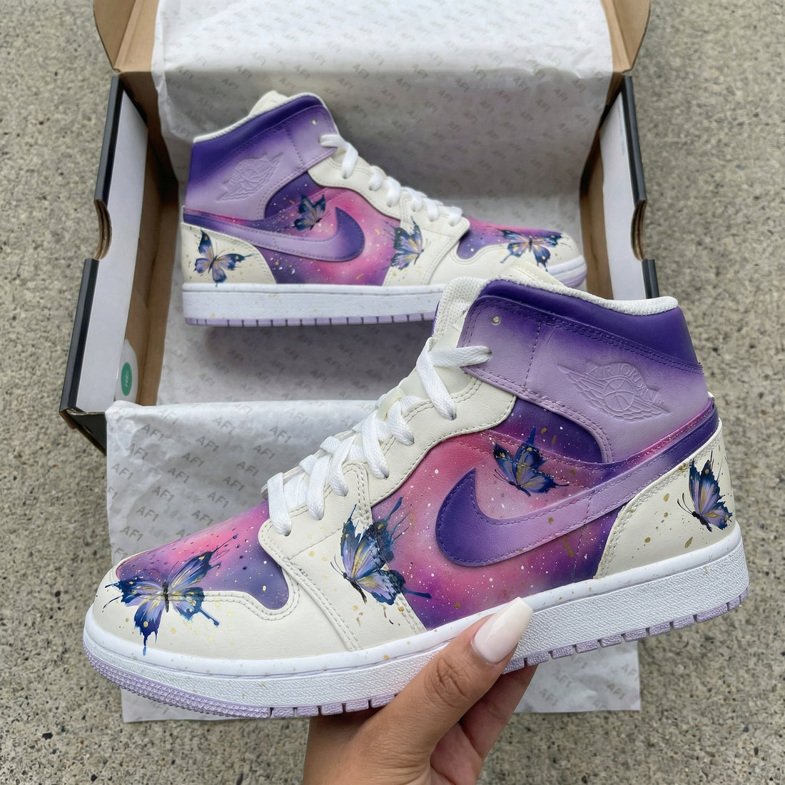 Custom AJ 1s Shoes with Butterflies and Purple Pink Color