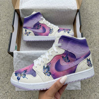 Custom AJ 1s Shoes with Butterflies and Purple Pink Color