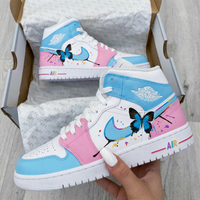 Custom AJ 1s Shoes with Butterflies Baby Blue and Baby Pink