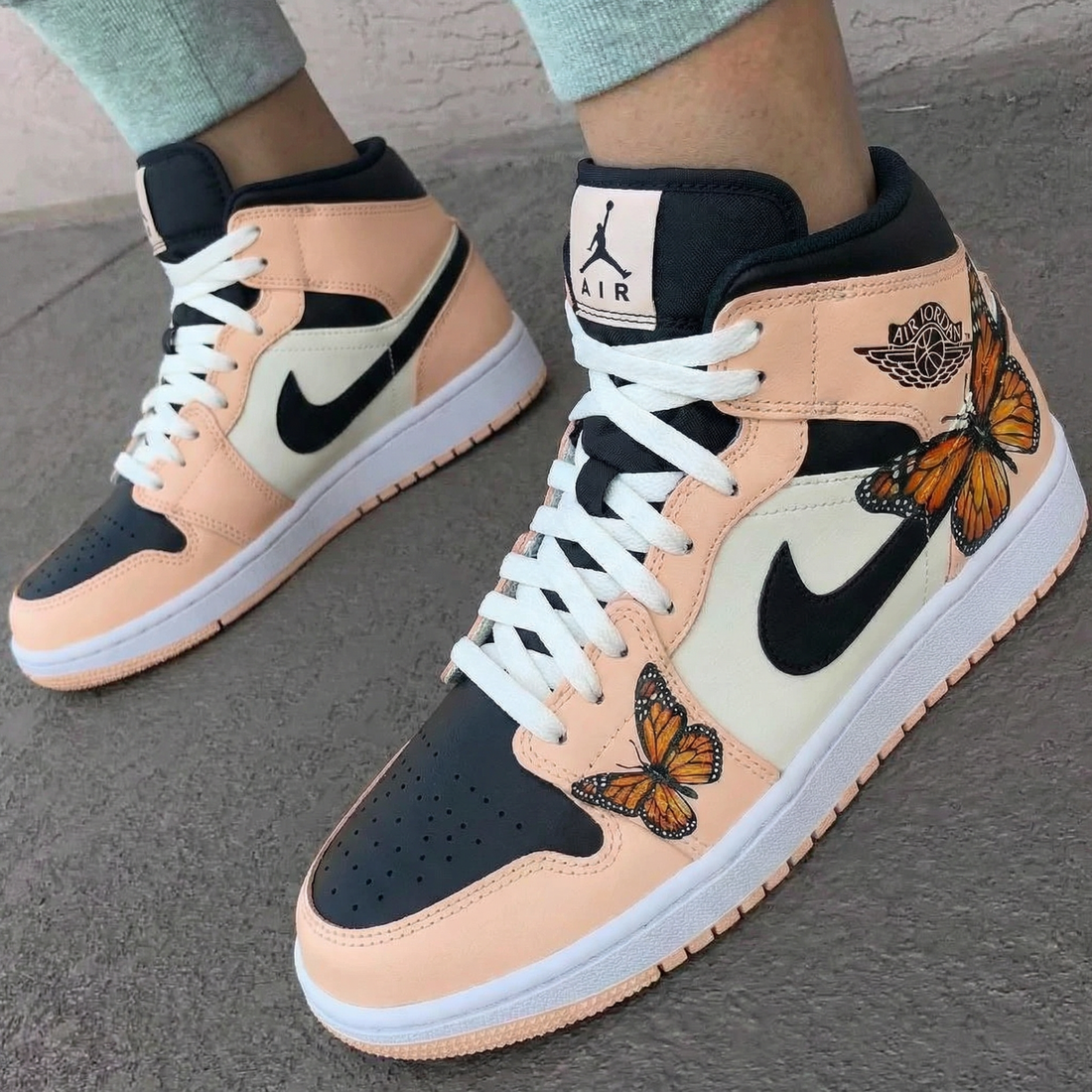 Custom AJ 1s Shoes with Butterflies Blush Black