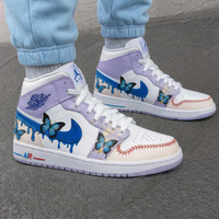 Custom AJ 1s Shoes with Butterflies Lavender Blue