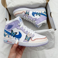 Custom AJ 1s Shoes with Butterflies Lavender Blue