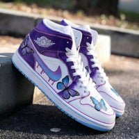 Custom AJ 1s Shoes with Butterflies Purple Baby Blue